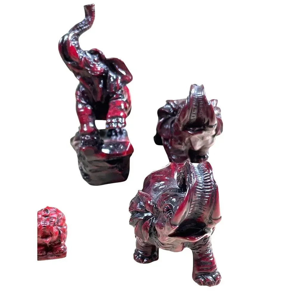 Vintage Set of 7 Red Ceramic Elephant Figurines Excellent Used Condition